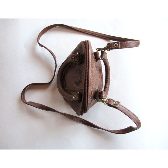 MODA Brand Women Bag Small Crossbody Handles Semicircular Brown Faux Crocodile - Picture 7 of 16